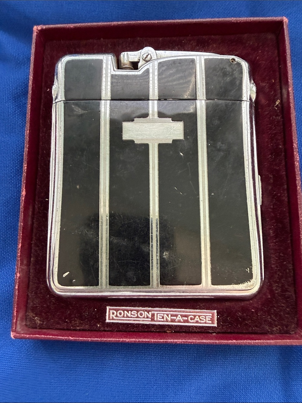 Ronson Black & Silver Striped Metal Cigarette Holder and Lighter